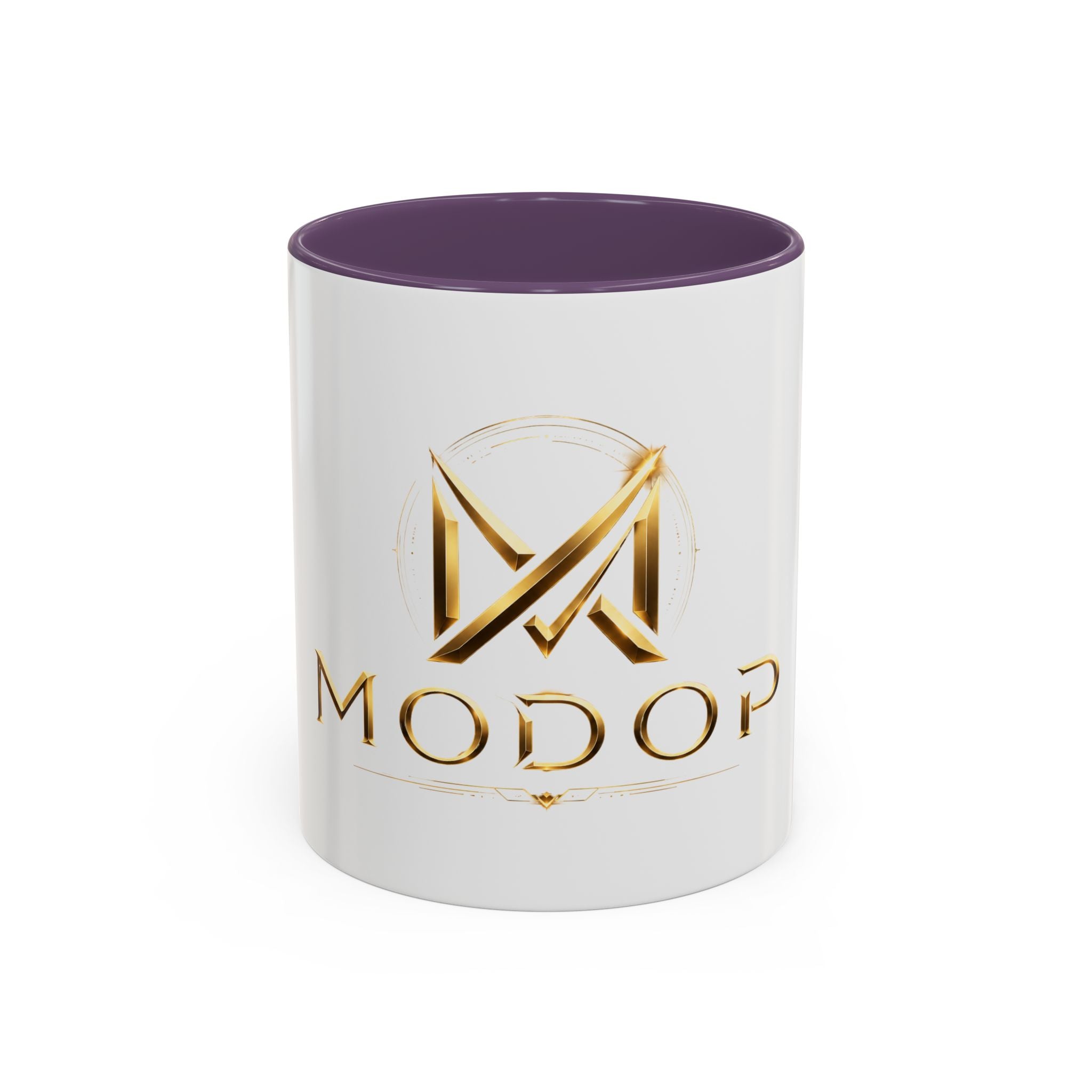 Gold MODOP Logo Accent Coffee Mug — 11oz Branded Ceramic Mug