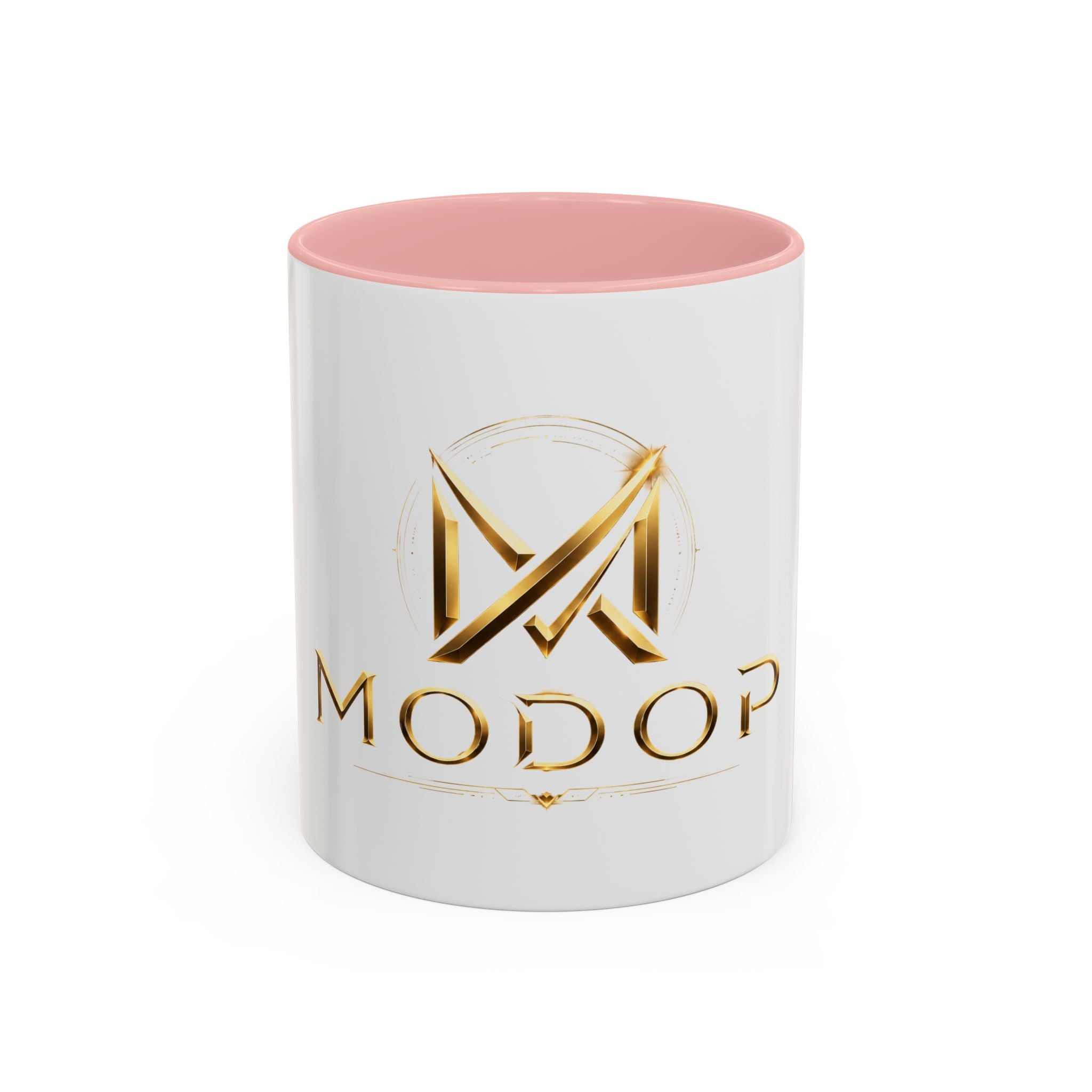 Gold MODOP Logo Accent Coffee Mug — 11oz Branded Ceramic Mug
