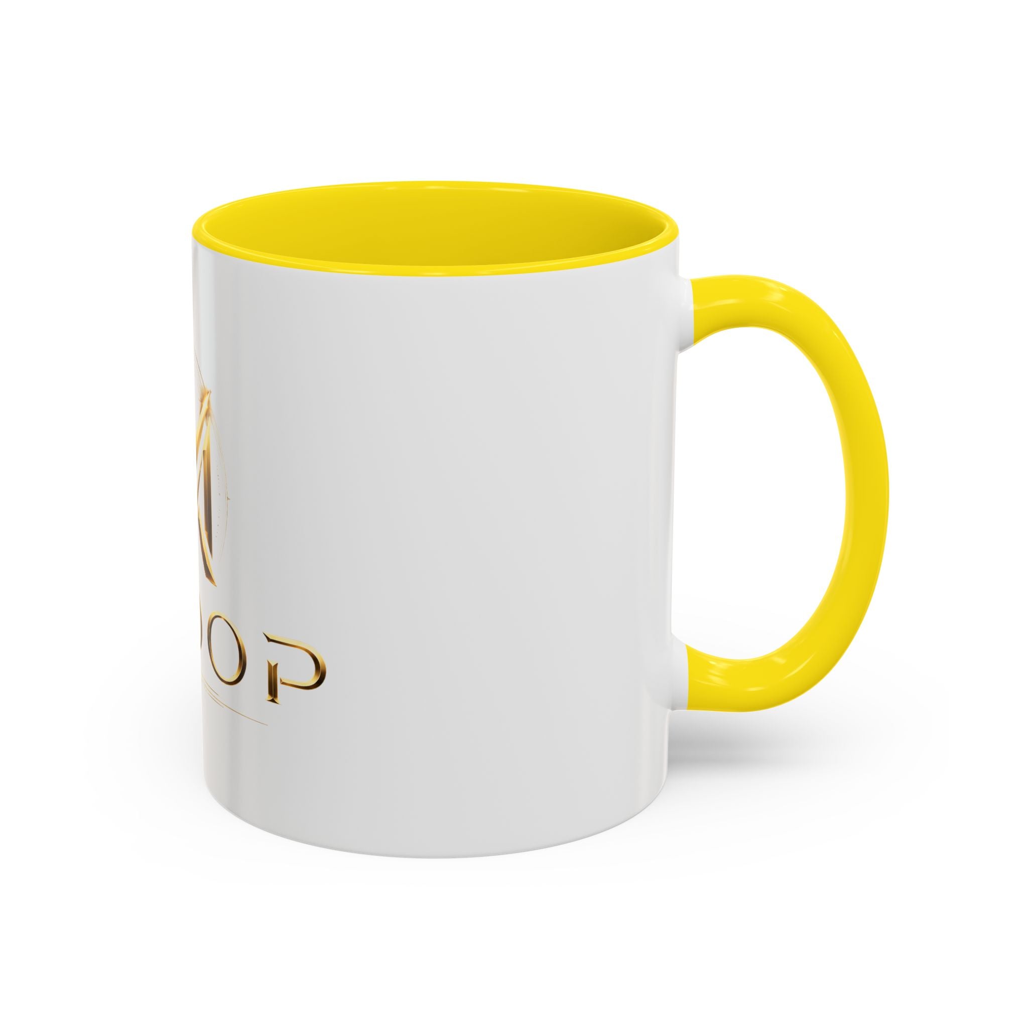 Gold MODOP Logo Accent Coffee Mug — 11oz Branded Ceramic Mug