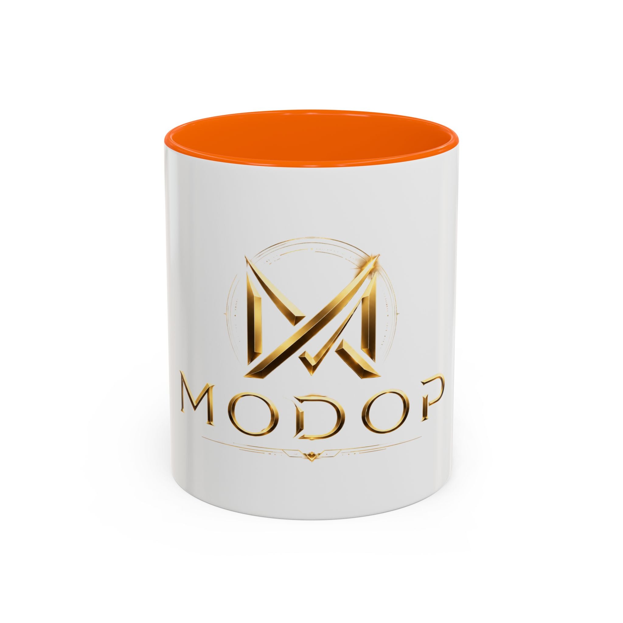 Gold MODOP Logo Accent Coffee Mug — 11oz Branded Ceramic Mug