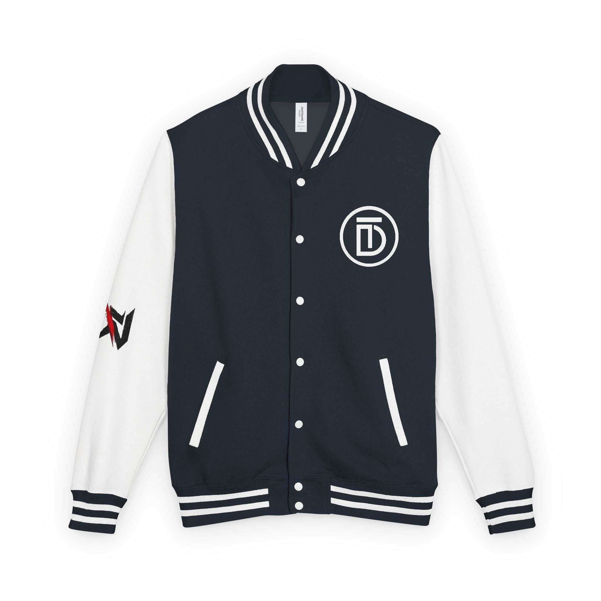 Letterman Jacket — Red & White 'Dictate' Varsity Jacket with Logo