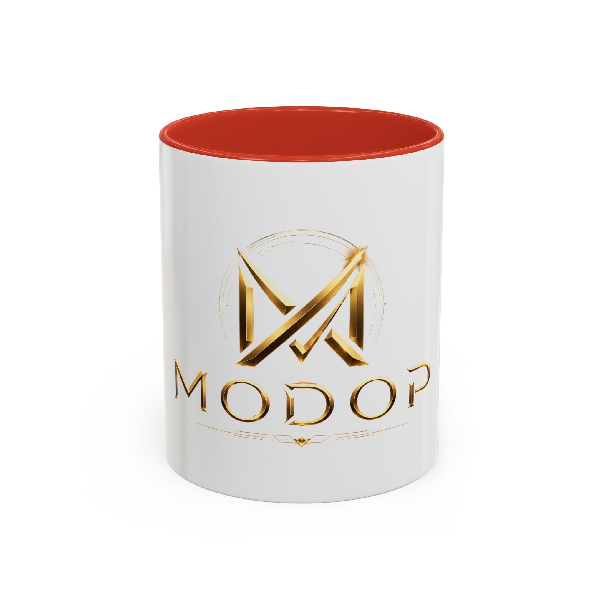 Gold MODOP Logo Accent Coffee Mug — 11oz Branded Ceramic Mug