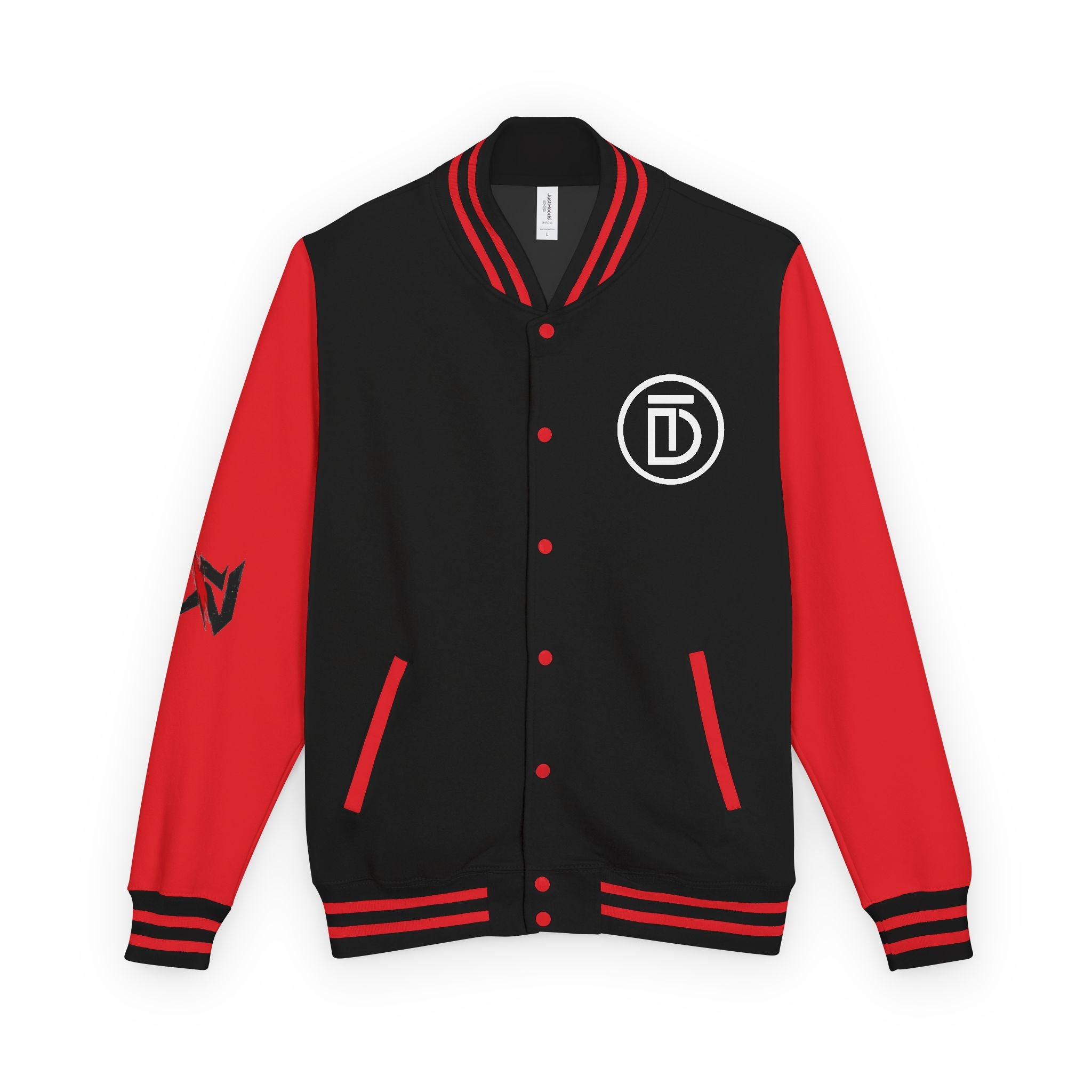 Letterman Jacket — Red & White 'Dictate' Varsity Jacket with Logo