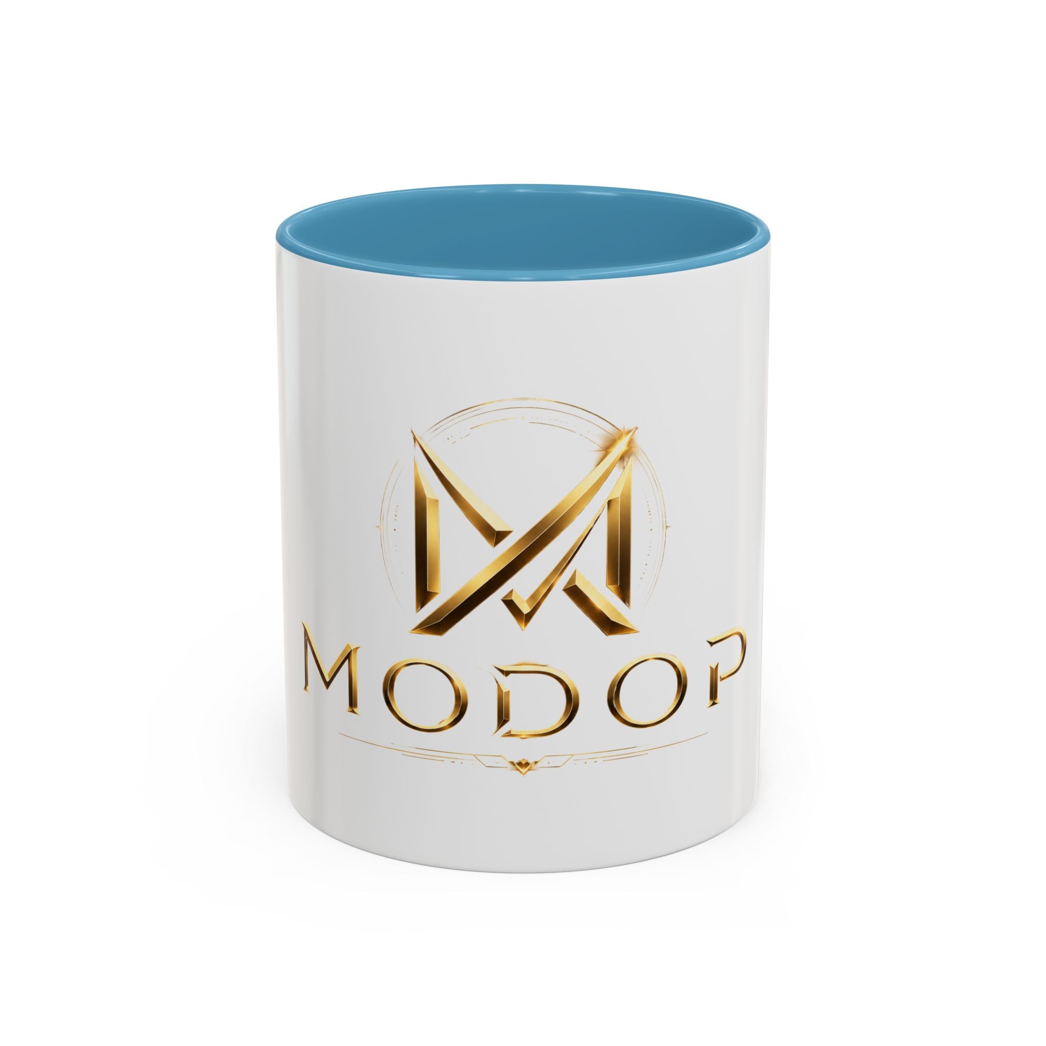 Gold MODOP Logo Accent Coffee Mug — 11oz Branded Ceramic Mug