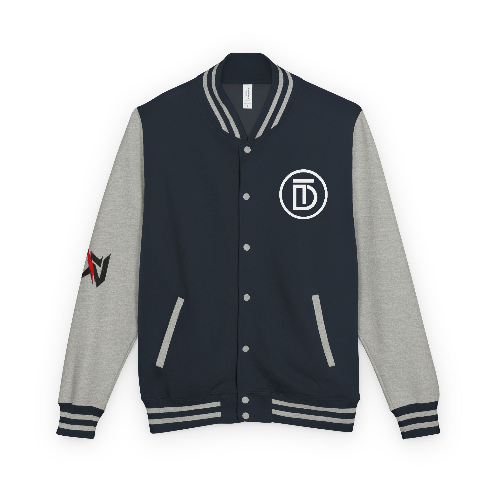 Letterman Jacket — Red & White 'Dictate' Varsity Jacket with Logo