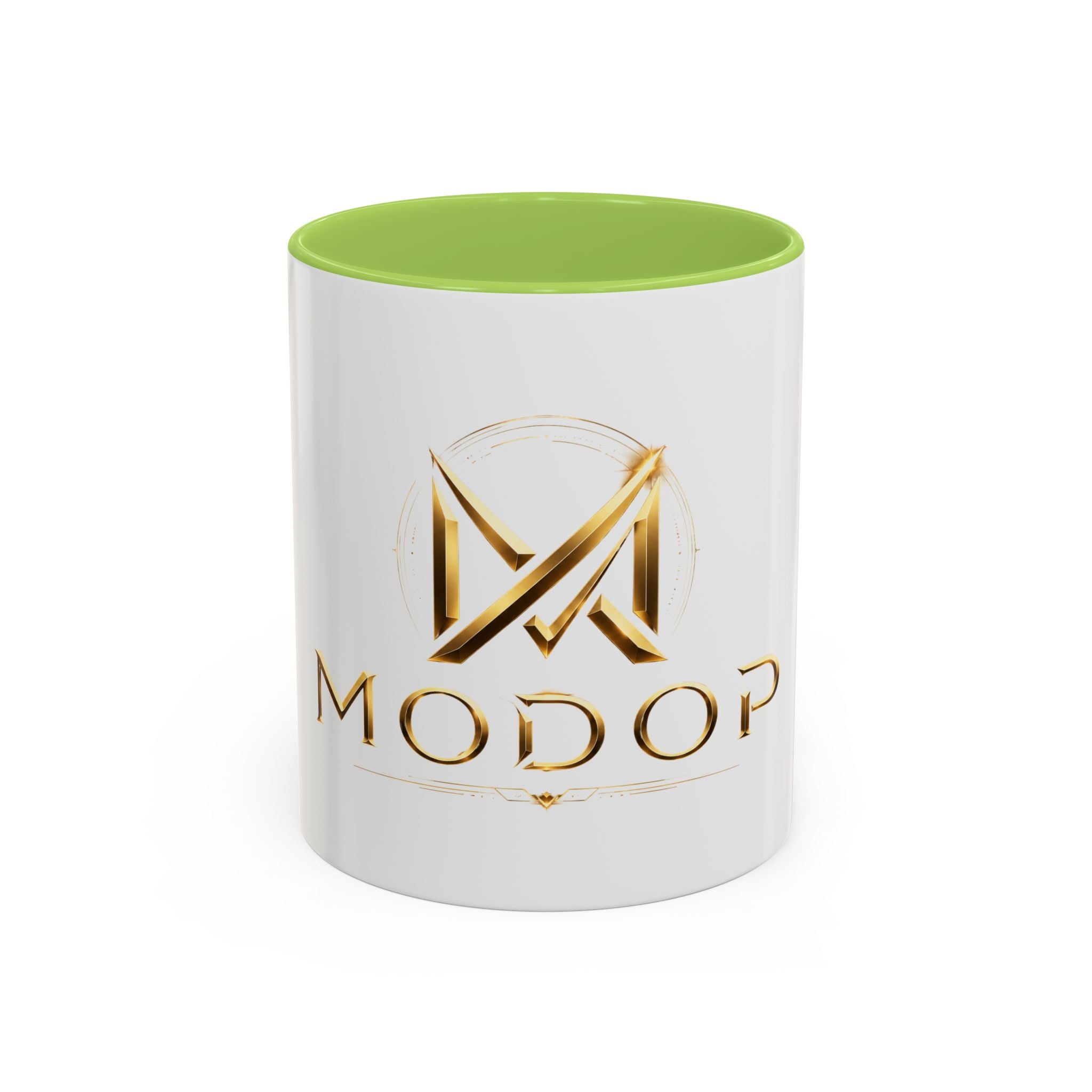 Gold MODOP Logo Accent Coffee Mug — 11oz Branded Ceramic Mug